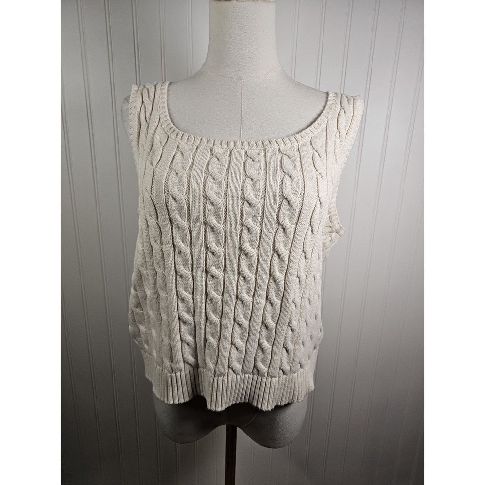Lauren Ralph Lauren Cream Cableknit Sweater Tank Women's XL Preppy